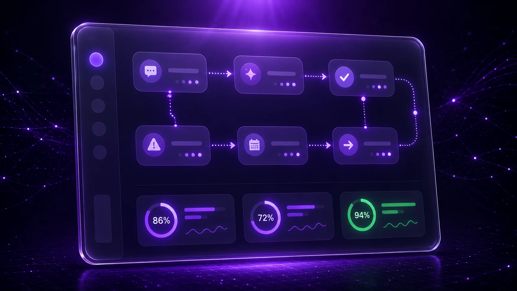 AI Customer Care dashboard showing live chat conversations, deflection analytics, language coverage and human handoff queue