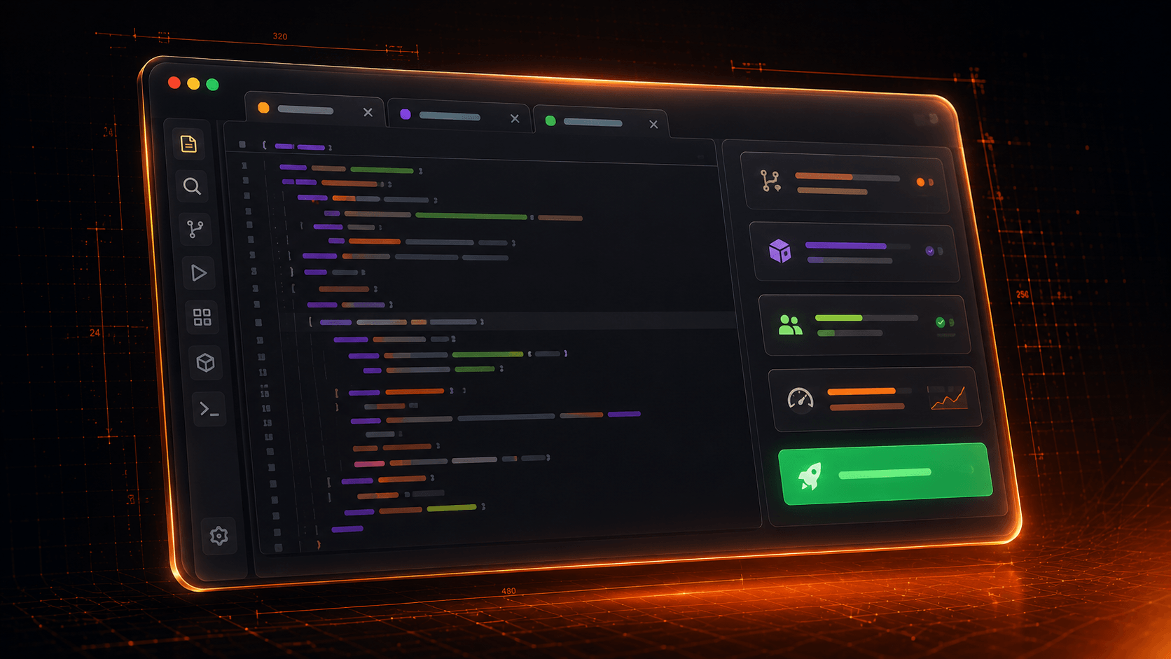 Custom Solutions — engineering team workspace showing bespoke dashboard, deployment pipeline and AI integrations