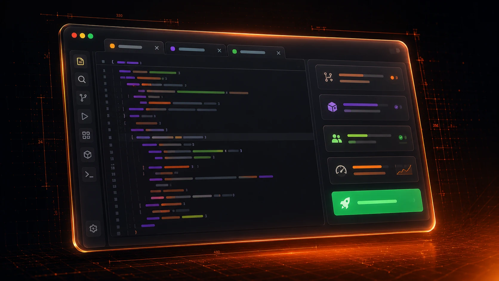 Custom Solutions — engineering team workspace showing bespoke dashboard, deployment pipeline and AI integrations